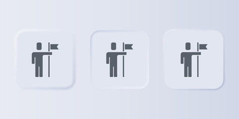 Poster - Grey Leader of a team of executives icon isolated on grey background. Set icons in square buttons. Vector