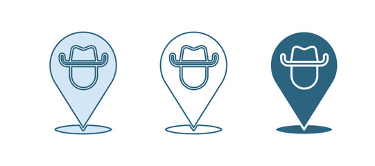 Poster - Blue Location cowboy icon isolated on white background. Vector