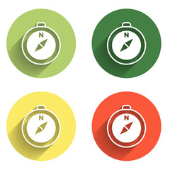 Poster - Set Compass icon isolated with long shadow background. Windrose navigation symbol. Wind rose sign. Color circle button. Vector