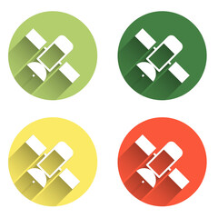 Poster - Set Satellite icon isolated with long shadow background. Color circle button. Vector