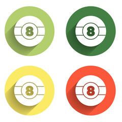 Poster - Set Billiard pool snooker ball with number 8 icon isolated with long shadow background. Color circle button. Vector