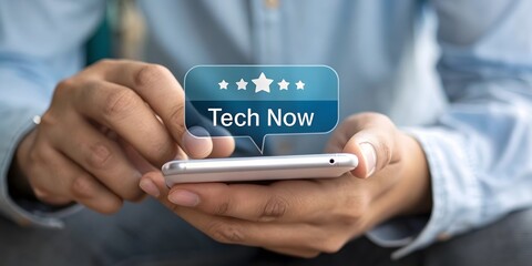 Poster - Hands-on technology: A close-up shot of a person holding a smartphone, with a modern technology icon overlayed, suggesting the latest advancements in digital communication and connectivity.