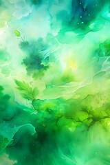 Poster - An abstract watercolor composition of vibrant greens and luminous whites creates a sense of freshness and growth, evokes a sense of calm and serenity.