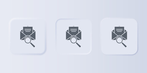Poster - Grey Envelope mail with magnifying glass icon isolated on grey background. Set icons in square buttons. Vector