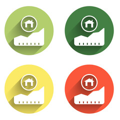 Poster - Set Rising cost of housing icon isolated with long shadow background. Rising price of real estate. Residential graph increases. Color circle button. Vector