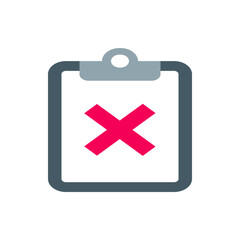 Poster - Clipboard with a large red x mark in the center indicating rejection or cancellation on a white background