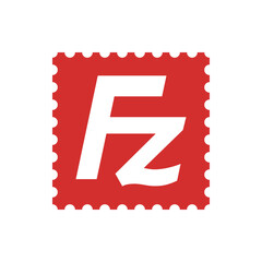 Poster - White fz logo on a red postage stamp like background with a scalloped edge design against a white backdrop