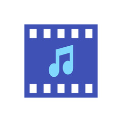 Poster - Illustration of a blue film strip with white squares and a light blue music note in the center area