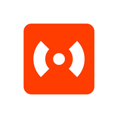 Poster - An orange square containing a white circle and two white curved shapes symmetrical on each side 100
