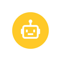 Poster - Illustration of a white robot with a square head and antenna on a yellow circle background in a simple style