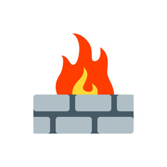 Poster - Illustration of a firewall with a brick wall and flames rising above it in a flat vector style design