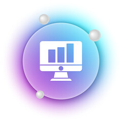 Fototapete - White Computer monitor with graph chart icon isolated on white background. Report text file. Accounting sign. Audit, analysis, planning. Blue and purple gradient circle background. Vector