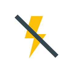 Poster - A graphic icon depicting a yellow lightning bolt crossed out by a dark gray diagonal line on white background