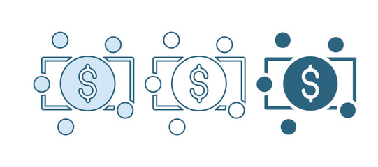 Poster - Blue Stacks paper money cash icon isolated on white background. Money banknotes stacks. Bill currency. Vector