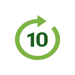 Poster - Green arrow circle rotating clockwise around the number ten in the center of a white background