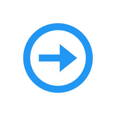 Poster - A blue right arrow is centered within a blue circle on a white background indicating direction or navigation