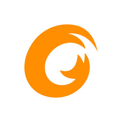 Poster - Abstract orange shape resembling a stylized fox tail curling inward on a white background design element