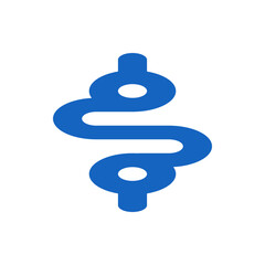 Poster - Blue winding path with circular ends and internal circles on a white isolated background view image