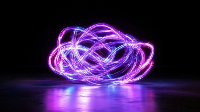 Dynamic purple neon streaks racing across a rich black canvas, abstract speed concept