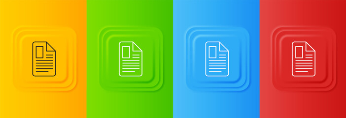 Fototapete - White File document icon isolated on colorful background. Checklist icon. Business concept. Set icons in square buttons. Vector