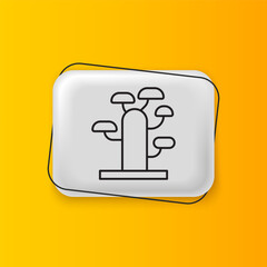 Poster - Black African tree icon isolated on yellow background. Baobab, acacia and other. Silver rectangle button. Vector