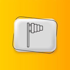 Poster - Black Golf flag icon isolated on yellow background. Golf equipment or accessory. Silver rectangle button. Vector