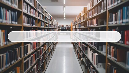 Poster - Library interior with rows of bookshelves, showcasing colorful book spines and a bright, modern atmosphere