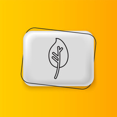 Poster - Black Leaf icon isolated on yellow background. Leaves sign. Fresh natural product symbol. Silver rectangle button. Vector
