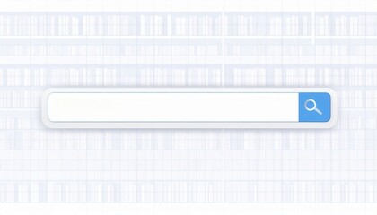 Poster - Search bar interface on a minimalist background with blurred bookshelves, ideal for websites or applications emphasizing knowledge and research