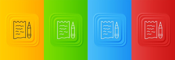 Poster - White Shopping list and pencil icon isolated on colorful background. Set icons in square buttons. Vector