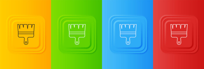Aufkleber - White Paint brush icon isolated on colorful background. Set icons in square buttons. Vector