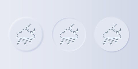 Aufkleber - Grey Cloud with rain and moon icon isolated on grey background. Rain cloud precipitation with rain drops. Set icons in square buttons. Vector