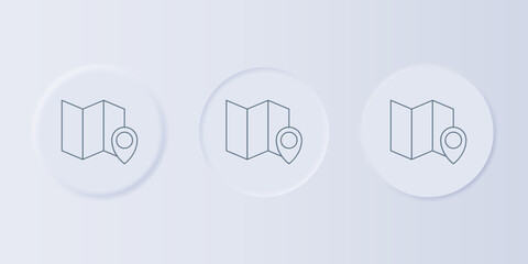 Poster - Grey Folded map with location marker icon isolated on grey background. Set icons in square buttons. Vector