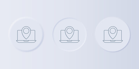 Poster - Grey Laptop with location marker icon isolated on grey background. Set icons in square buttons. Vector