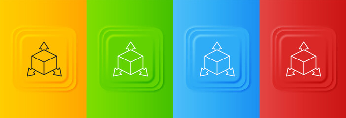 Fototapete - White Isometric cube icon isolated on colorful background. Geometric cubes solid icon. 3D square sign. Box symbol. Set icons in square buttons. Vector