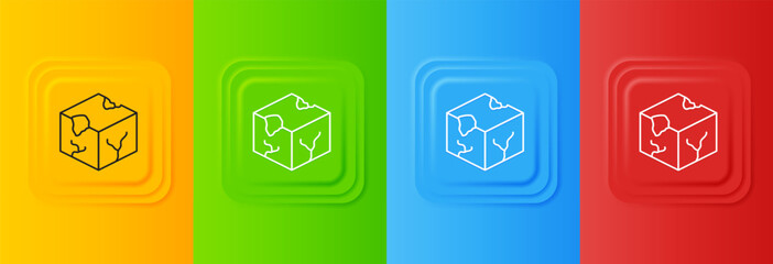 Fototapete - White Isometric cube icon isolated on colorful background. Geometric cubes solid icon. 3D square sign. Box symbol. Set icons in square buttons. Vector
