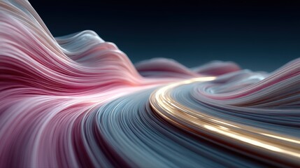 Aufkleber - A smooth and elegant pink and white wave design flowing gracefully with bright blue highlights and light trails