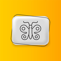 Poster - Black Butterfly icon isolated on yellow background. Silver rectangle button. Vector