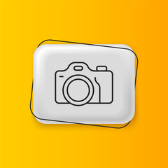Poster - Black Photo camera icon isolated on yellow background. Foto camera. Digital photography. Silver rectangle button. Vector