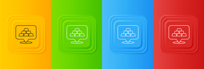 Aufkleber - White Gold bars icon isolated on colorful background. Banking business concept. Set icons in square buttons. Vector
