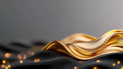 Fototapete - Luxurious gold wave lines on a black and white background with glowing light rays