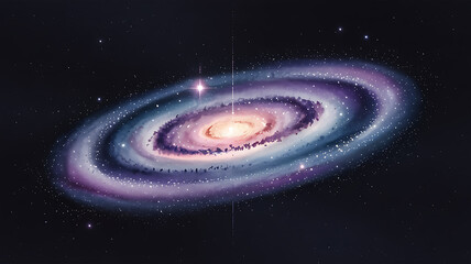 Wall Mural - Colorful watercolor illustration of a spiral galaxy surrounded by stars in a dark cosmic space