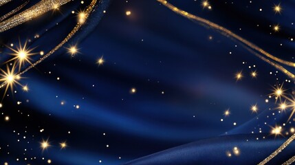 Fototapete - Midnight blue background with twinkling gold starbursts in retro style