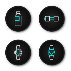 Poster - Set line Smartwatch, Dumbbell and Fitness shaker icon. Vector