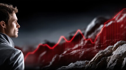 Leinwandbilder - A man is looking at a graph with a downward trend