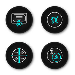 Poster - Set line Subsets, math, a is subset of b, XYZ Coordinate system, Pi symbol and Certificate template icon. Vector
