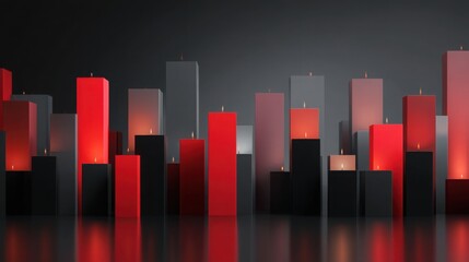 Poster - Urban landscape featuring red candles depicting reversal candle pattern as a signal in financial market analysis