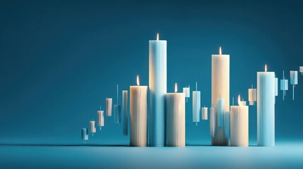 Poster - Modern cityscape with skyscrapers capturing reversal candle pattern concept as a signal in financial market dynamics