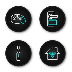 Poster - Set line Smart home with wi-fi, Electric toothbrush, Digital door lock and Water sensor icon. Vector