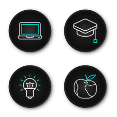 Poster - Set line Apple, Light bulb, Graduation cap and Laptop icon. Vector